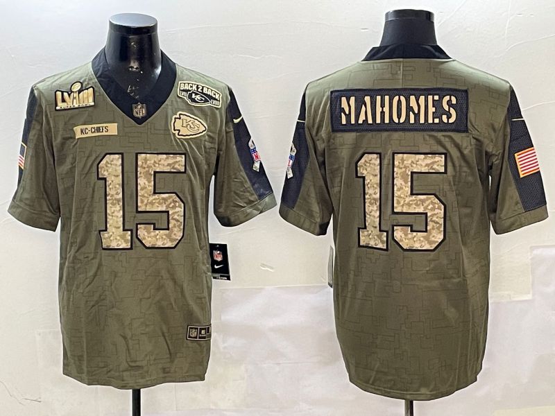 Men Kansas City Chiefs 15 Mahomes Green 2025 Nike Salute to Service Limited NFL Jersey style 13